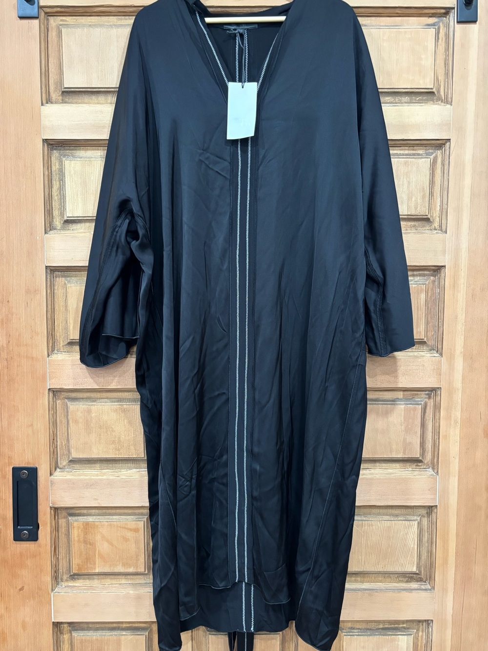 Zara Black Long Open-Front Cape with Center Contrast Trim